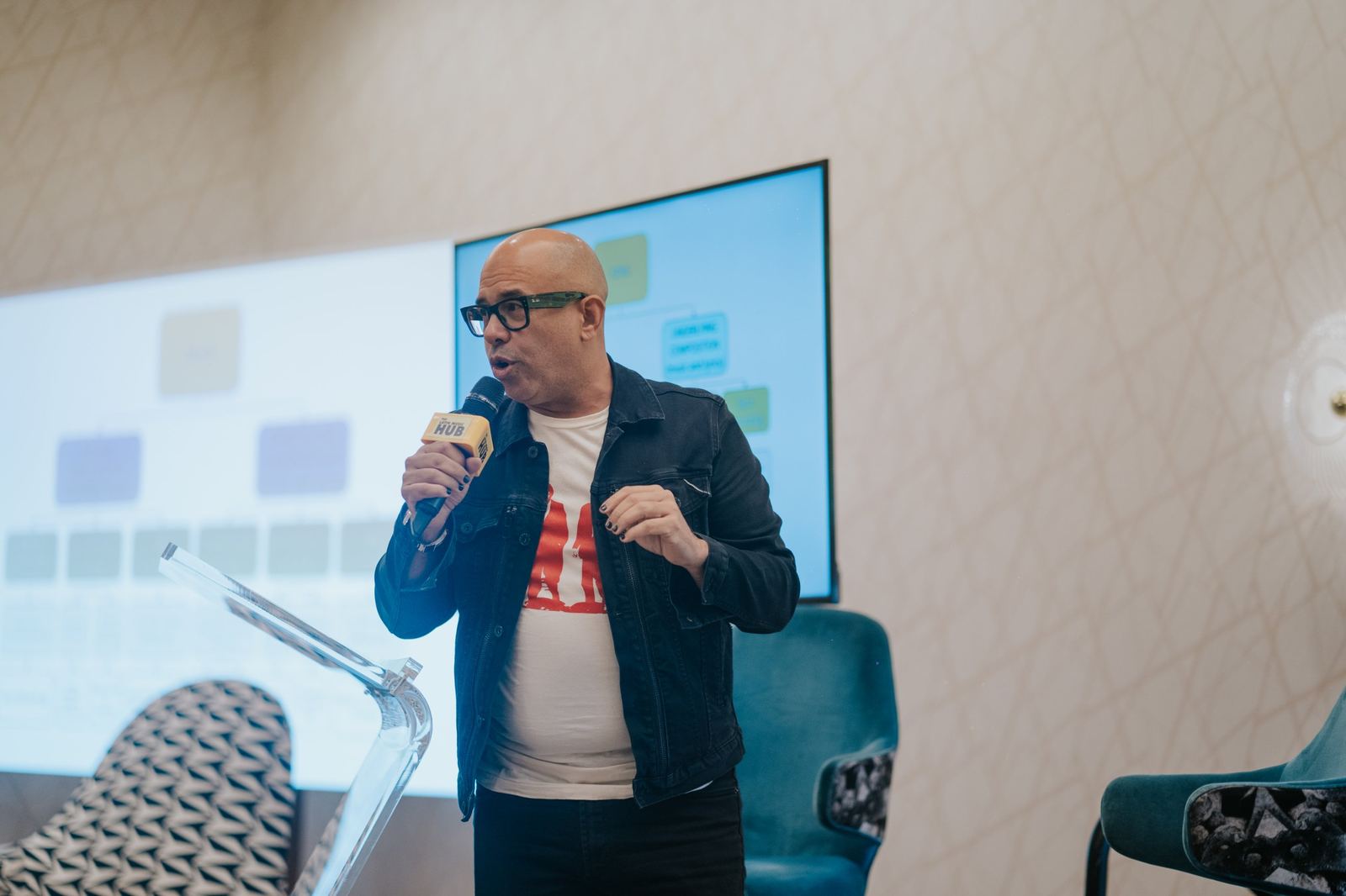 A speaker explaining music publishing